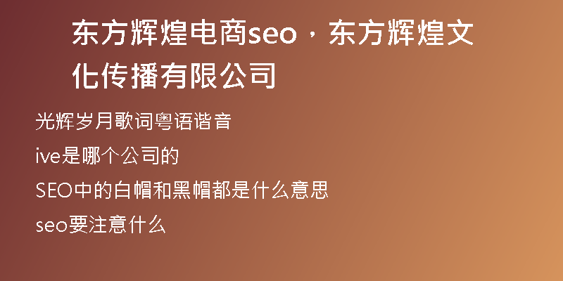 东方辉煌电商seo，东方辉煌文化传播有限公司