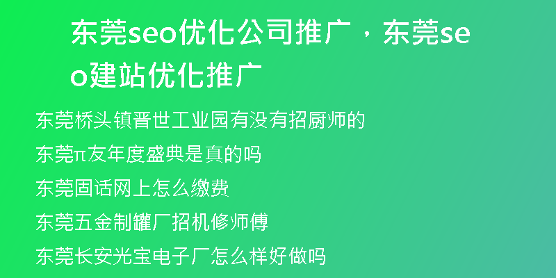 东莞seo优化公司推广，东莞seo建站优化推广