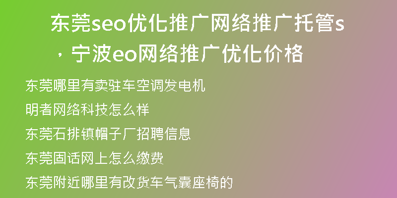 东莞seo优化推广网络推广托管，宁波seo网络推广优化价格