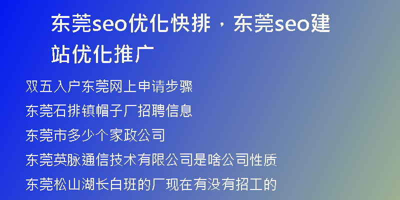 东莞seo优化快排，东莞seo建站优化推广