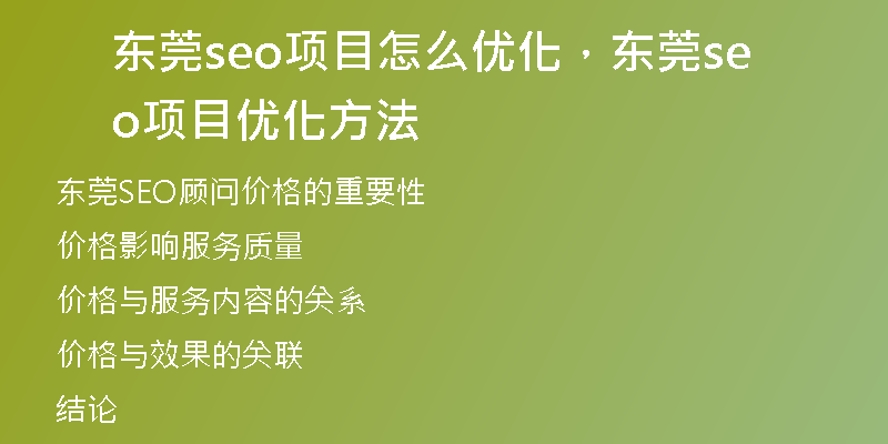 东莞seo项目怎么优化，东莞seo项目优化方法