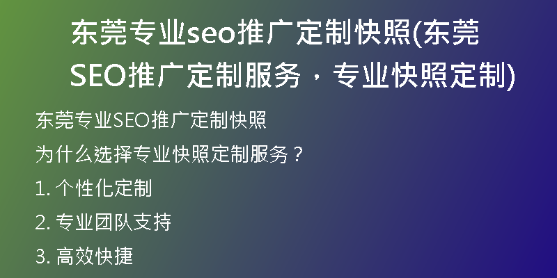东莞专业seo推广定制快照(东莞SEO推广定制服务，专业快照定制)