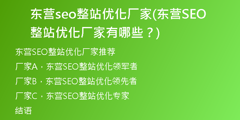 东营seo整站优化厂家(东营SEO整站优化厂家有哪些？)