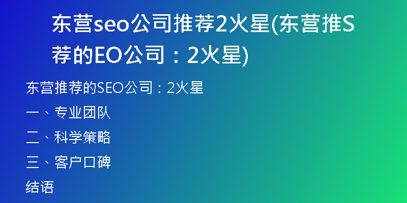 东营seo公司推荐2火星(东营推荐的SEO公司：2火星)