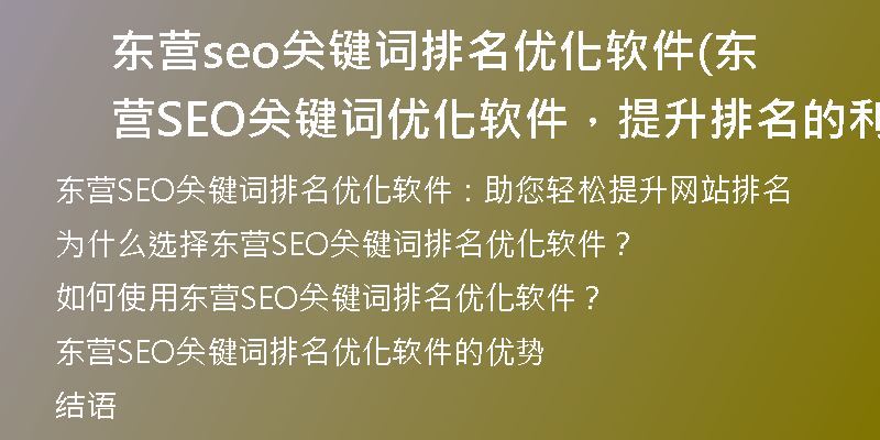 东营seo关键词排名优化软件(东营SEO关键词优化软件，提升排名的利器)