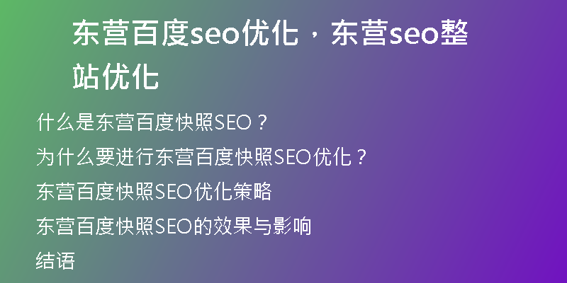 东营百度seo优化，东营seo整站优化