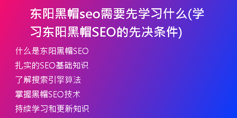 东阳黑帽seo需要先学习什么(学习东阳黑帽SEO的先决条件)