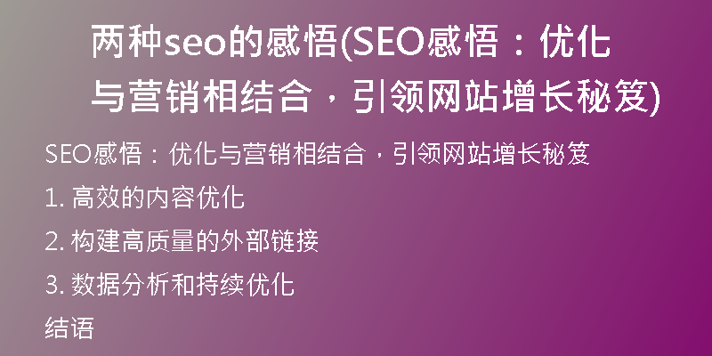 两种seo的感悟(SEO感悟：优化与营销相结合，引领网站增长秘笈)