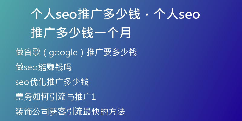 个人seo推广多少钱，个人seo推广多少钱一个月