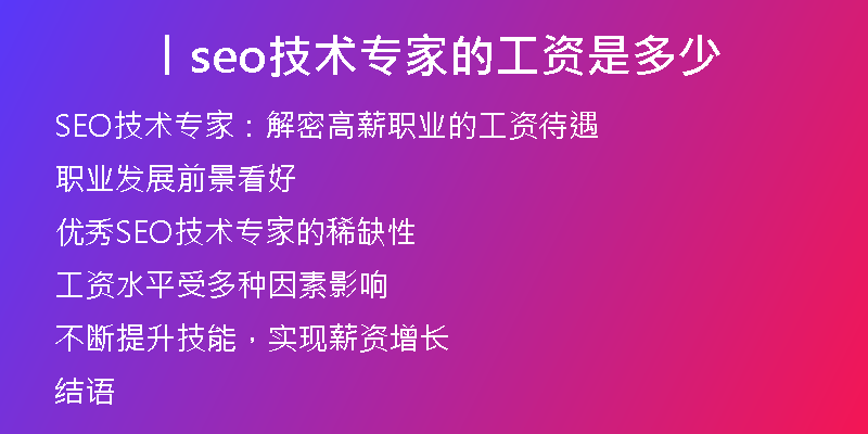 丨seo技术专家的工资是多少