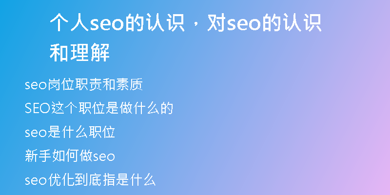 个人seo的认识，对seo的认识和理解