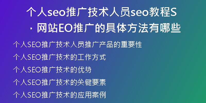 个人seo推广技术人员seo教程，网站SEO推广的具体方法有哪些