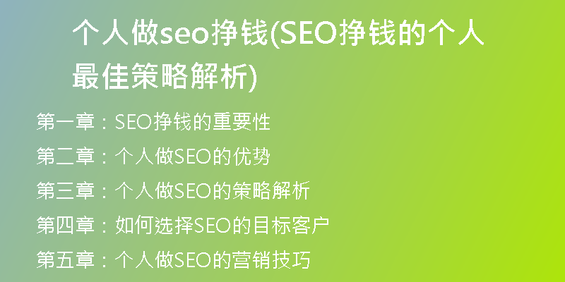 个人做seo挣钱(SEO挣钱的个人最佳策略解析)