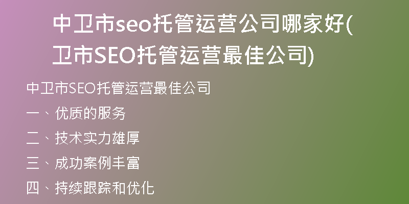 中卫市seo托管运营公司哪家好(卫市SEO托管运营最佳公司)