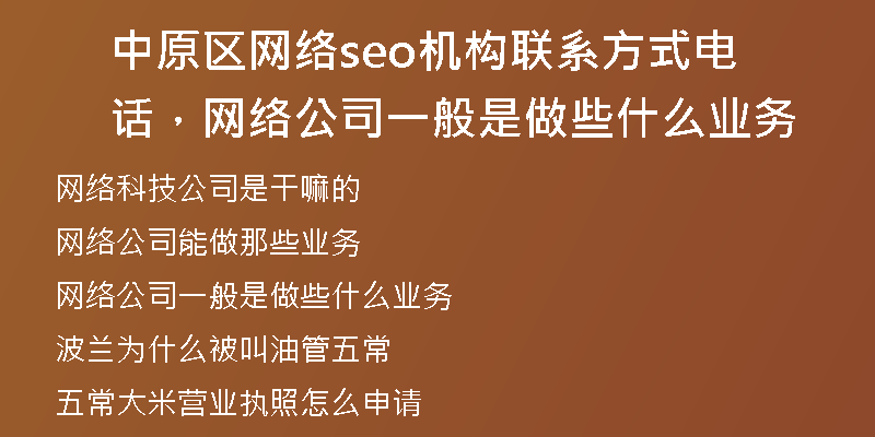 中原区网络seo机构联系方式电话，网络公司一般是做些什么业务