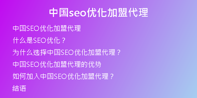 中国seo优化加盟代理