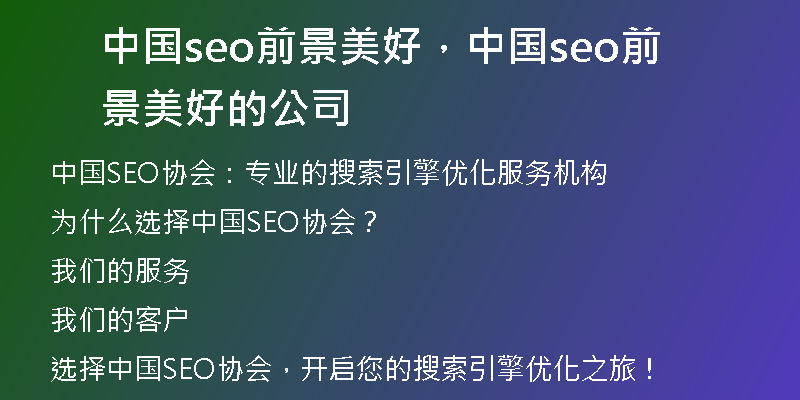 中国seo前景美好，中国seo前景美好的公司