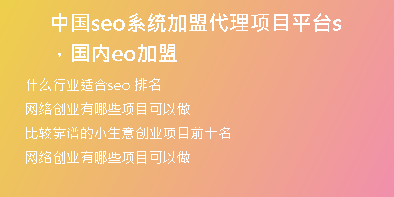 中国seo系统加盟代理项目平台，国内seo加盟