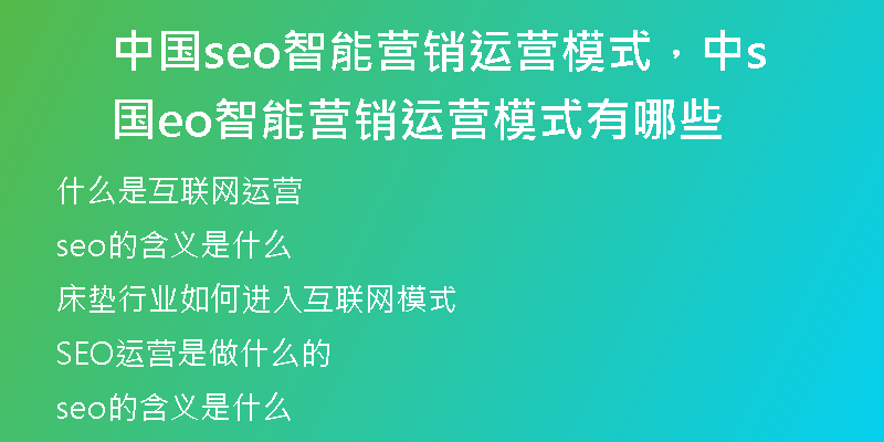 中国seo智能营销运营模式，中国seo智能营销运营模式有哪些