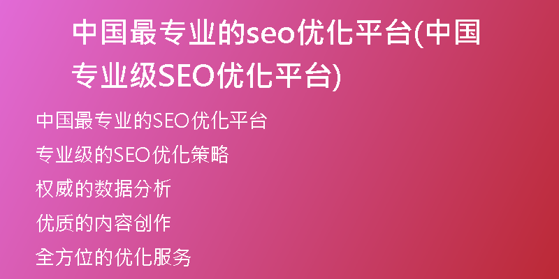 中国最专业的seo优化平台(中国专业级SEO优化平台)