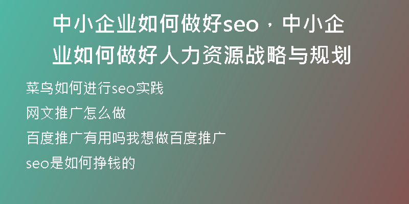 中小企业如何做好seo，中小企业如何做好人力资源战略与规划
