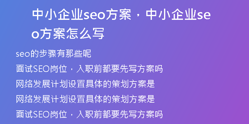 中小企业seo方案，中小企业seo方案怎么写