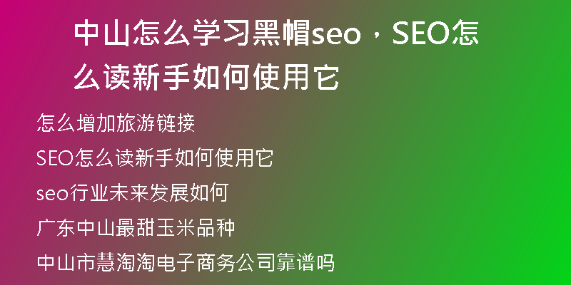 中山怎么学习黑帽seo，SEO怎么读新手如何使用它
