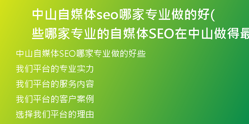 中山自媒体seo哪家专业做的好些(哪家专业的自媒体SEO在中山做得最好)