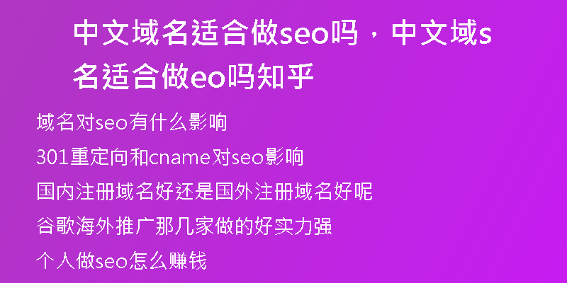 中文域名适合做seo吗，中文域名适合做seo吗知乎
