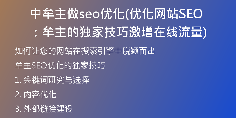 中牟主做seo优化(优化网站SEO：牟主的独家技巧激增在线流量)