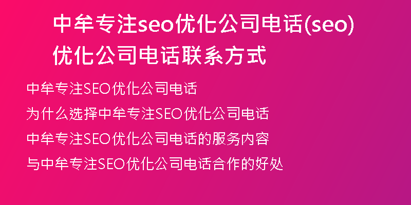 中牟专注seo优化公司电话(seo优化公司电话联系方式)