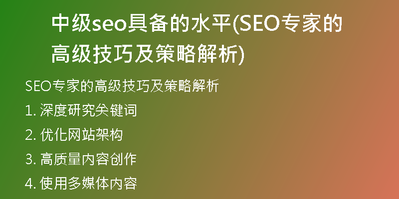 中级seo具备的水平(SEO专家的高级技巧及策略解析)