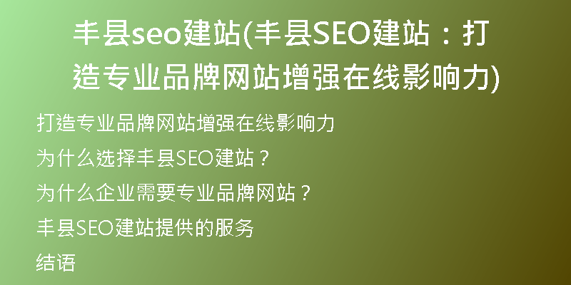 丰县seo建站(丰县SEO建站：打造专业品牌网站增强在线影响力)