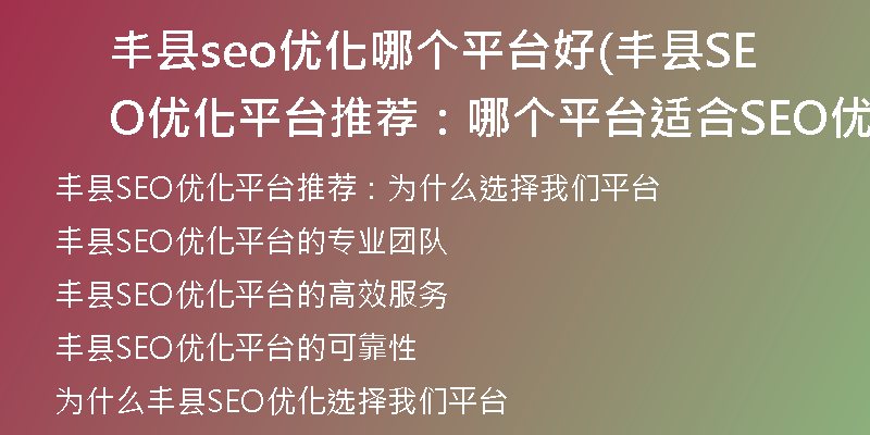 丰县seo优化哪个平台好(丰县SEO优化平台推荐：哪个平台适合SEO优化？)