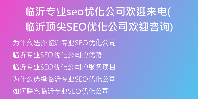 临沂专业seo优化公司欢迎来电(临沂顶尖SEO优化公司欢迎咨询)