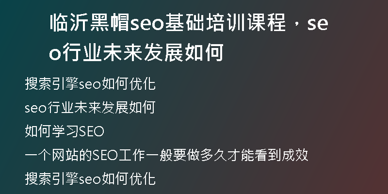 临沂黑帽seo基础培训课程，seo行业未来发展如何