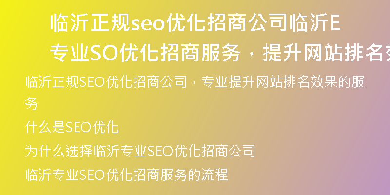 临沂正规seo优化招商公司临沂专业SEO优化招商服务，提升网站排名效果好)