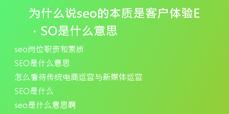 为什么说seo的本质是客户体验，SEO是什么意思