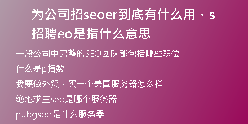 为公司招seoer到底有什么用，招聘seo是指什么意思