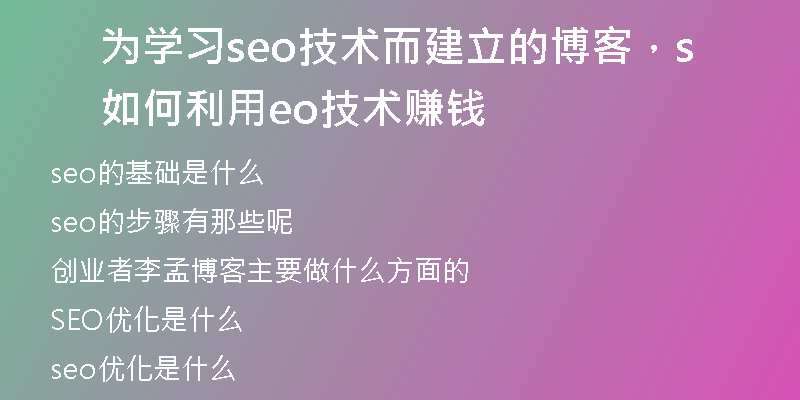 为学习seo技术而建立的博客，如何利用seo技术赚钱