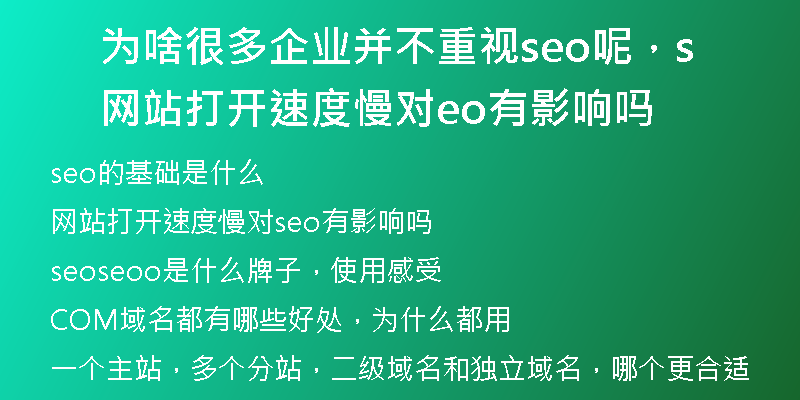 为啥很多企业并不重视seo呢，网站打开速度慢对seo有影响吗