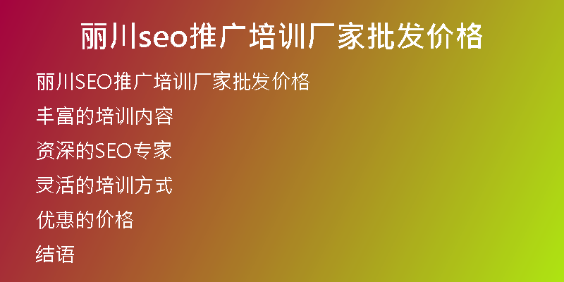 丽川seo推广培训厂家批发价格