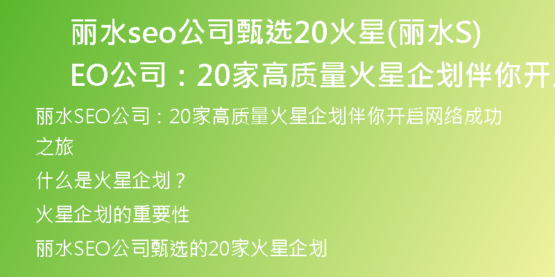 丽水seo公司甄选20火星(丽水SEO公司：20家高质量火星企划伴你开启网络成功之旅)