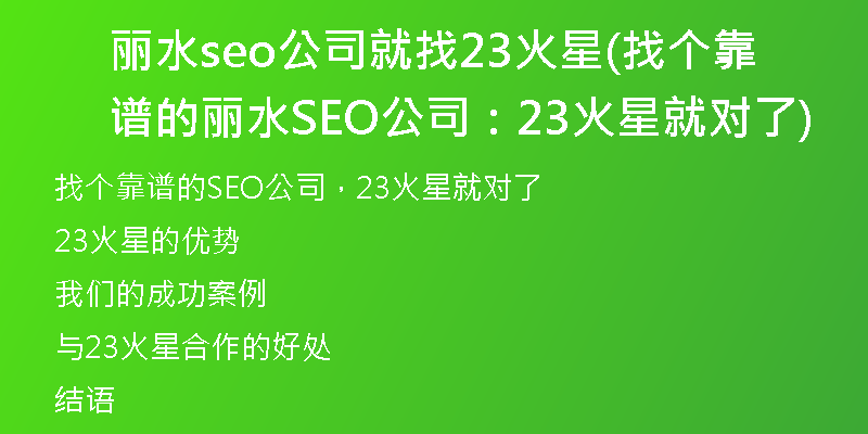 丽水seo公司就找23火星(找个靠谱的丽水SEO公司：23火星就对了)
