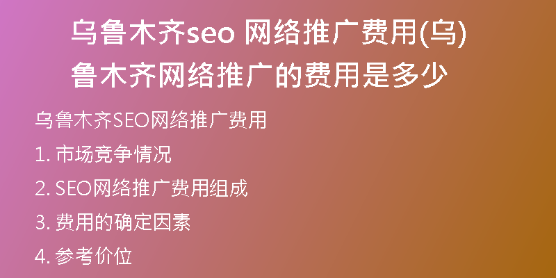 乌鲁木齐seo 网络推广费用(乌鲁木齐网络推广的费用是多少)