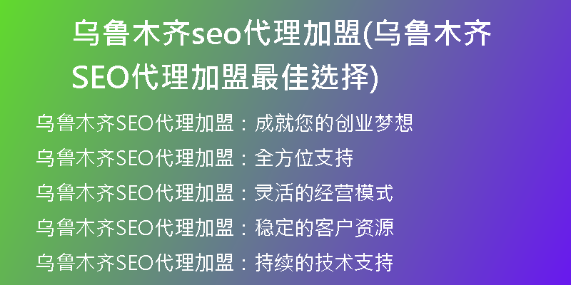 乌鲁木齐seo代理加盟(乌鲁木齐SEO代理加盟最佳选择)