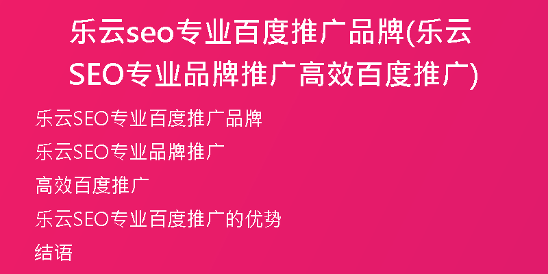 乐云seo专业百度推广品牌(乐云SEO专业品牌推广高效百度推广)