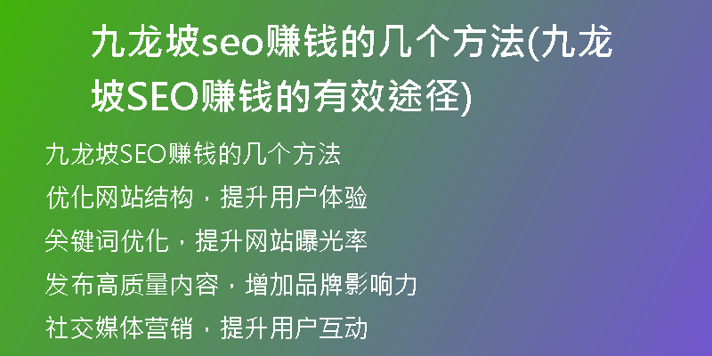 九龙坡seo赚钱的几个方法(九龙坡SEO赚钱的有效途径)