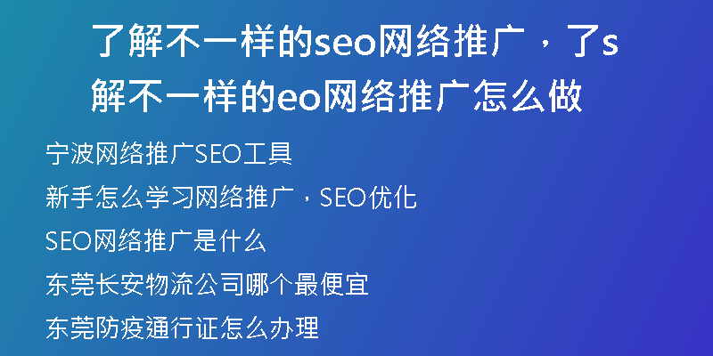 了解不一样的seo网络推广，了解不一样的seo网络推广怎么做