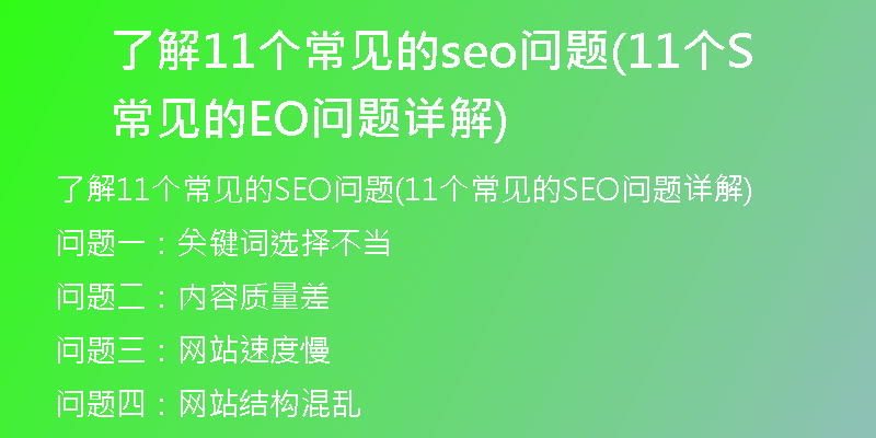 了解11个常见的seo问题(11个常见的SEO问题详解)